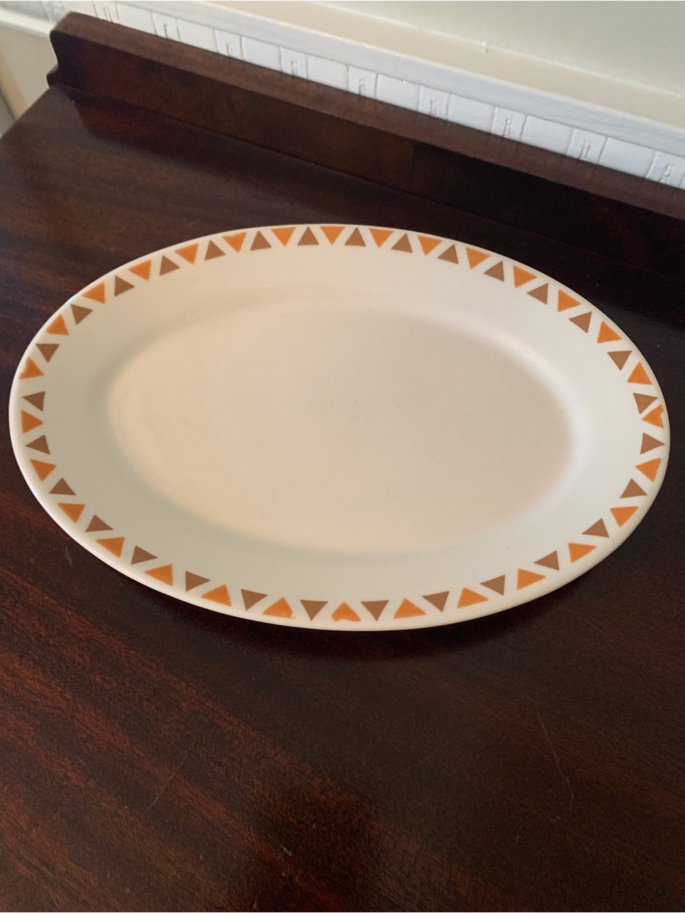 Homer Laughlin Cream Oval Platter with Orange Triangle Border